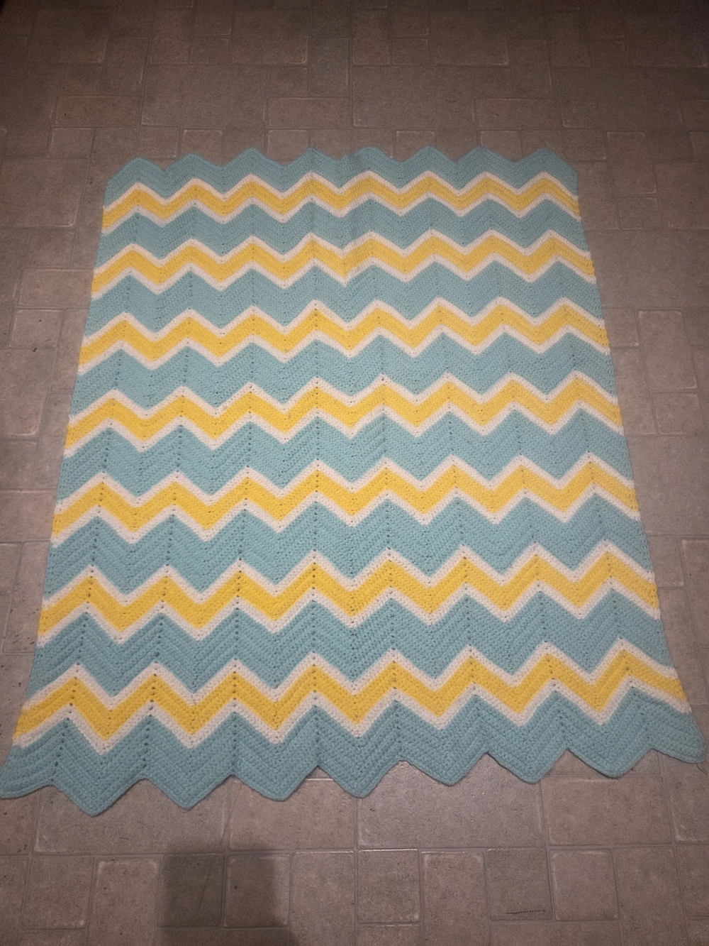 Chevron Knit Blanket in Blue & Yellow Vintage Baby Throw